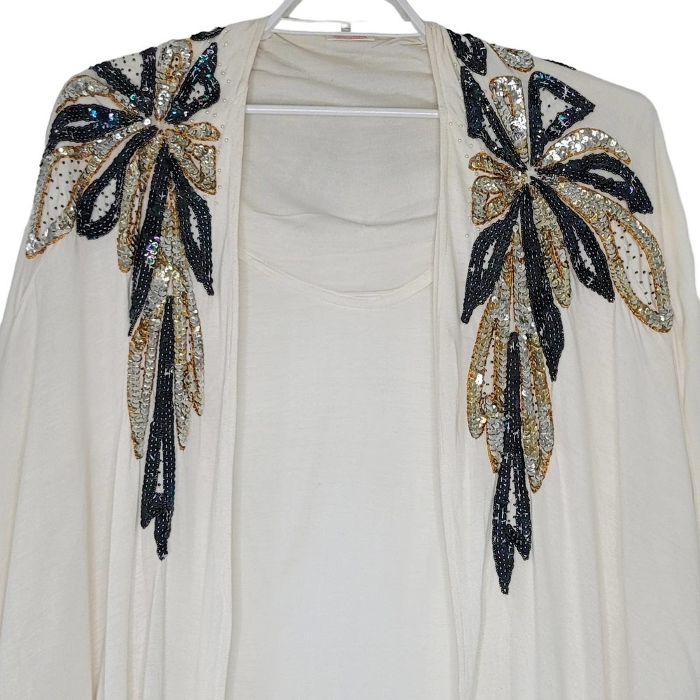 Handmade Sequined Dolman Sleeve Cardigan Topper Ivory